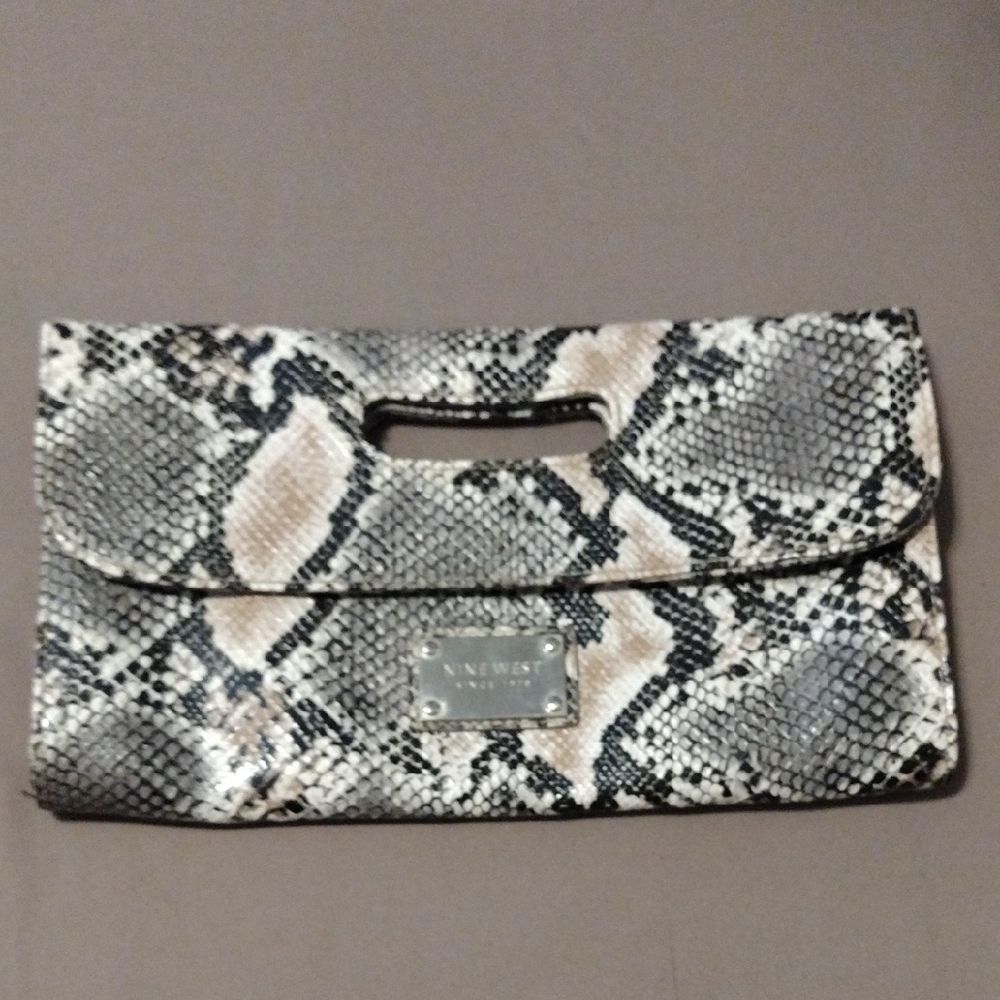 Nine West Snake Print Clutch - Black and Gray